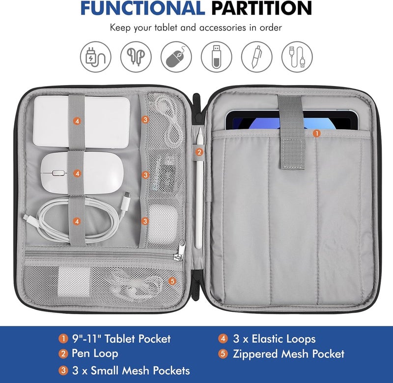 MoKo 9-11 Inch Tablet Sleeve Carrying Case with Handle, Padded Protective Travel Bag for New 11-inch iPad Air 3/Pro M5/ A16 2025, iPad 10. Gen/Air 5/4. 10.9, i-Pad 9/8. 10.2,Tab S9/S8 11, Black - Image 3